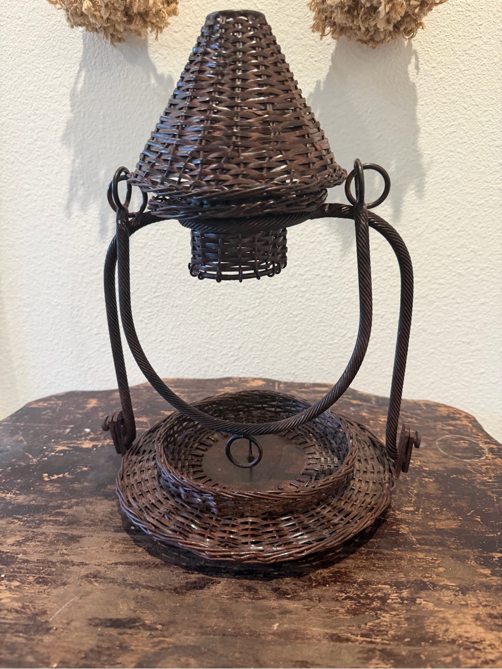 Handwoven Dark Brown Wicker Table Lantern - Unbranded